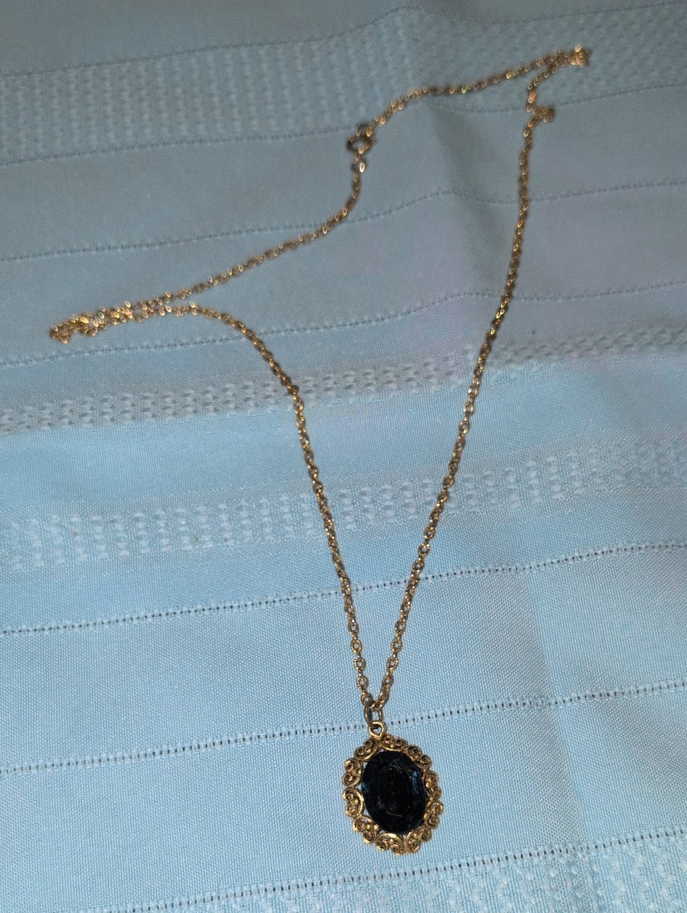 Navy Oval Pendant Necklace